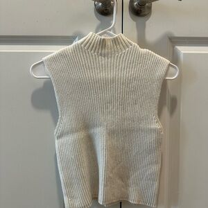 Zara Cream Ribbed Mock Neck Sleeveless Top